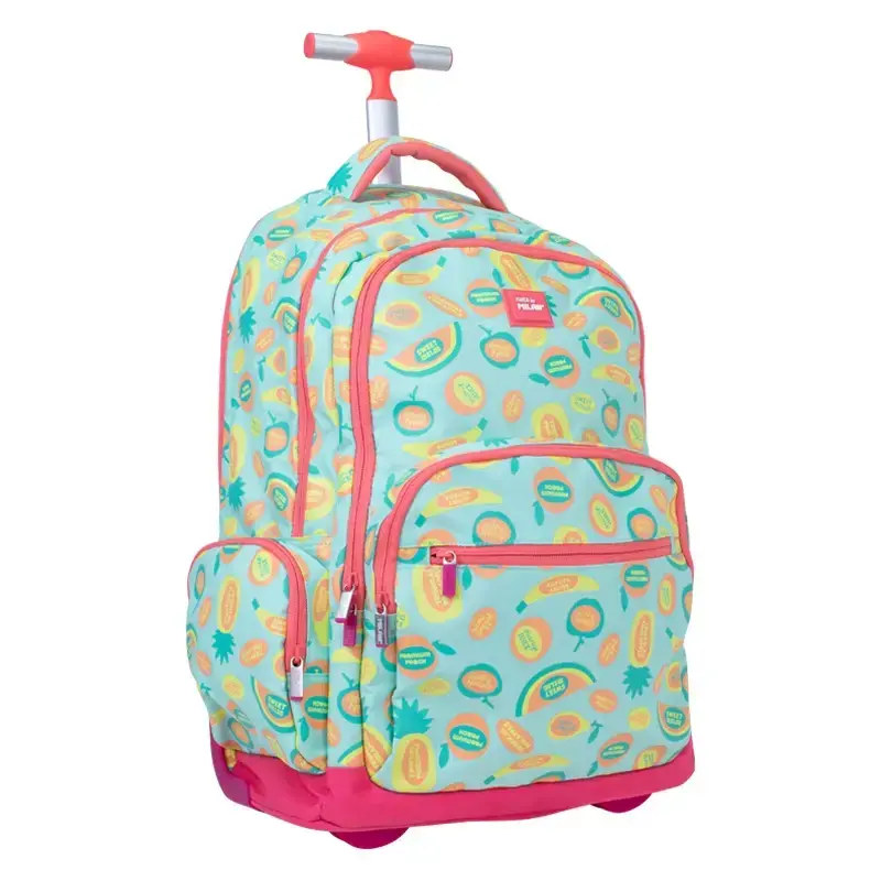 Sac à dos à roulettes 6 fermetures éclair (25 l) série spéciale Frutikis vert et orange