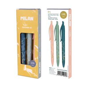 Coffret cadeau série Lava avec 3 stylos P1 encre bleue, couleurs assorties