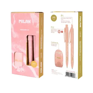 Coffret cadeau série Lava avec stylo P1, porte-mines PL1 0,5 mm HB et taille-crayons avec gomme CAPSULE, rose