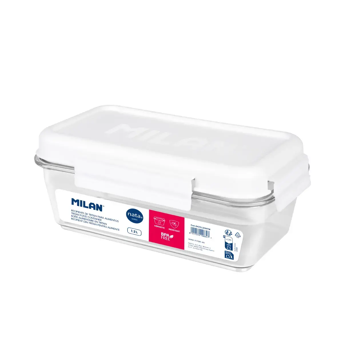 Boîte alimentaire hermétique rectangulaire en tritan 1,2 L MILAN nata® 624, blanc