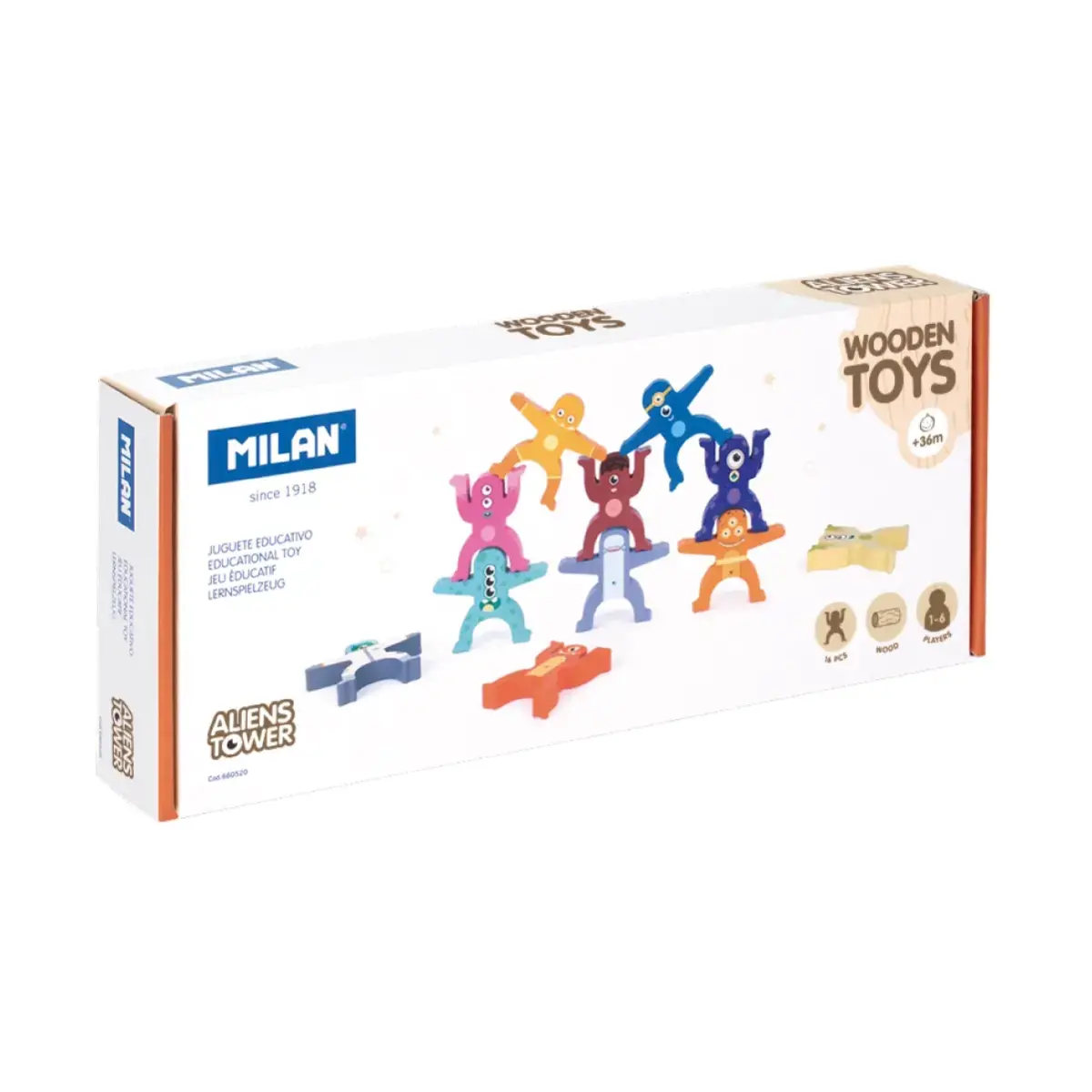 Jouet éducatif en bois, tour de figurines ‘Tour des Aliens’