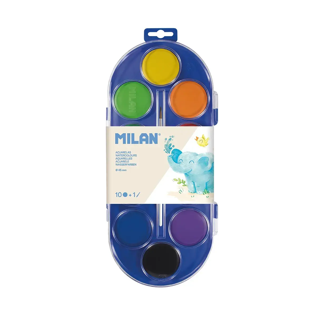 Étui 10 pastilles d'aquarelle Ø 45 mm avec pinceau