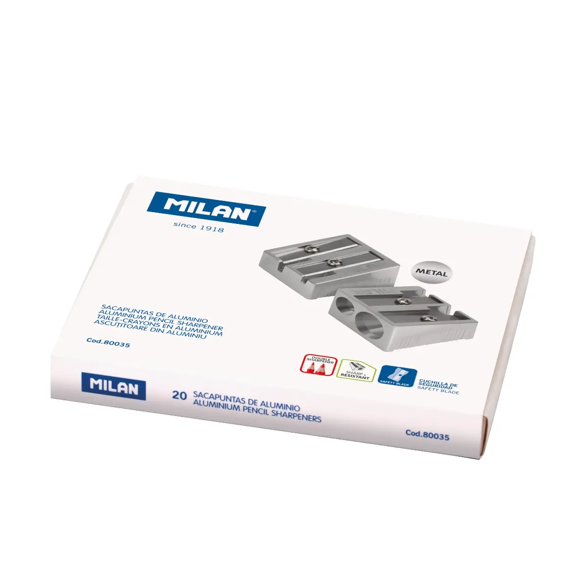 Boîte 20 taille-crayons en aluminium doubles
