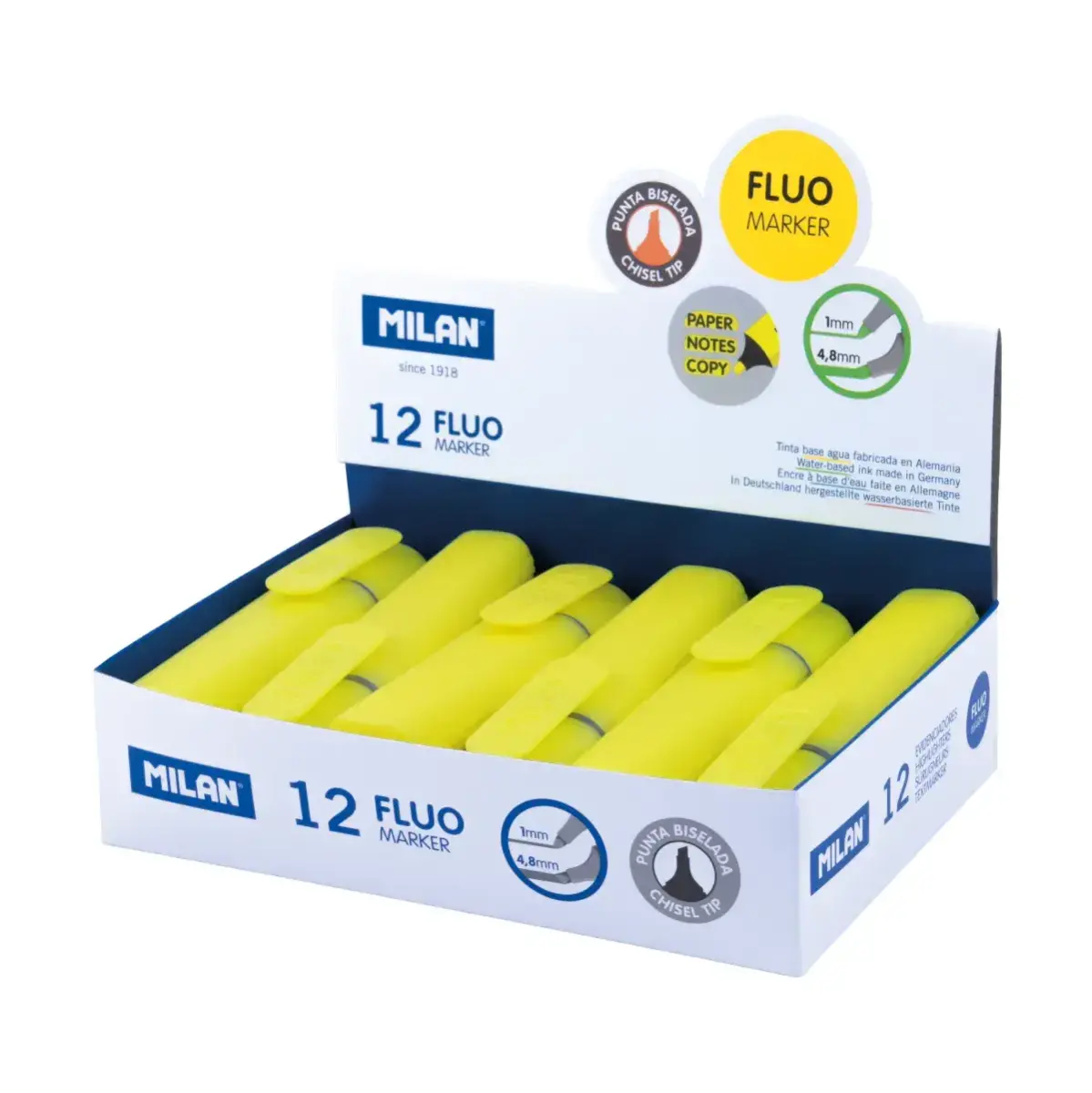 Boîte présentoir 12 marqueurs fluorescents jaune