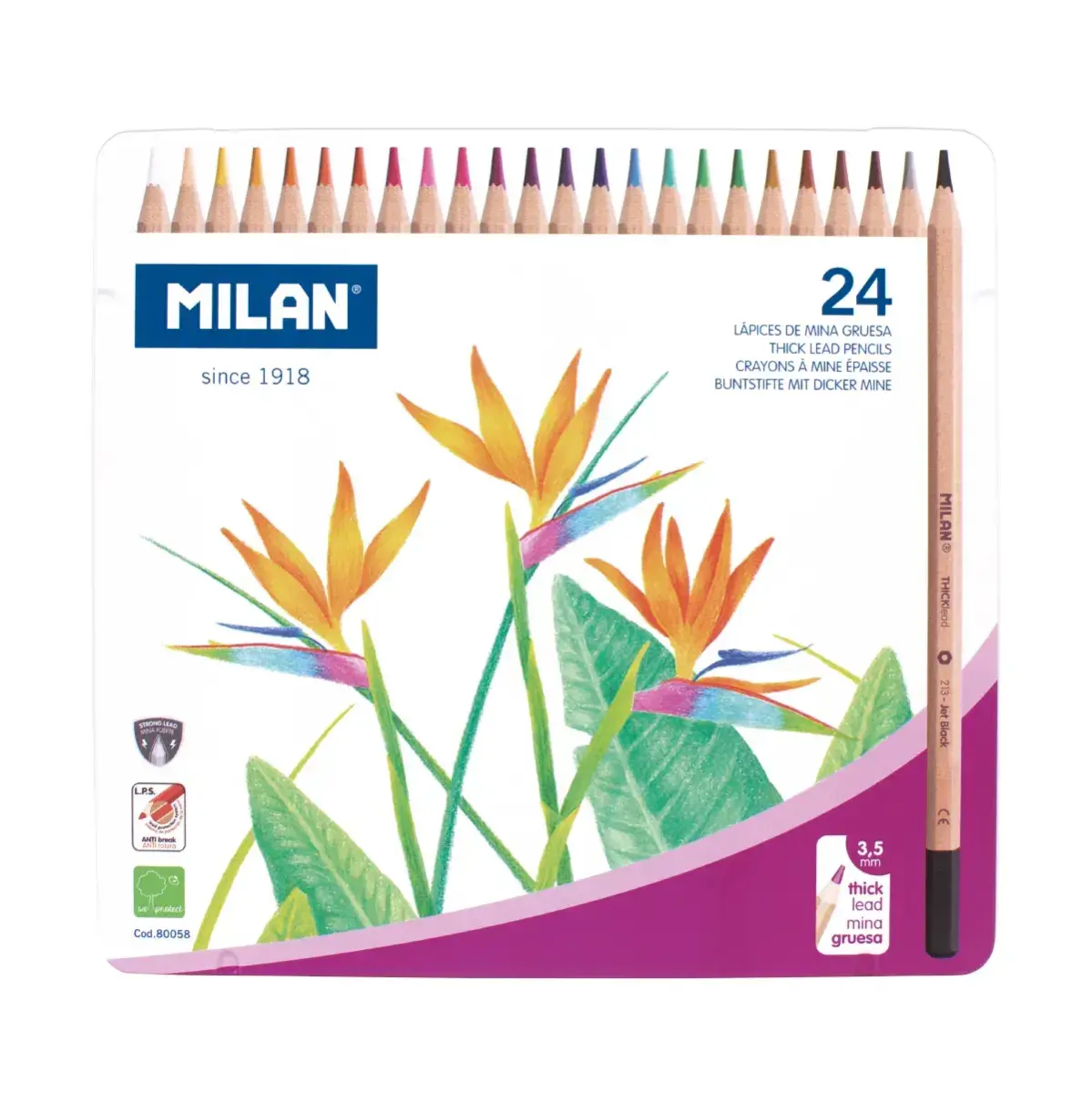 Boîte métallique 24 crayons de couleur mine épaisse Ø 3,5 mm hexagonaux