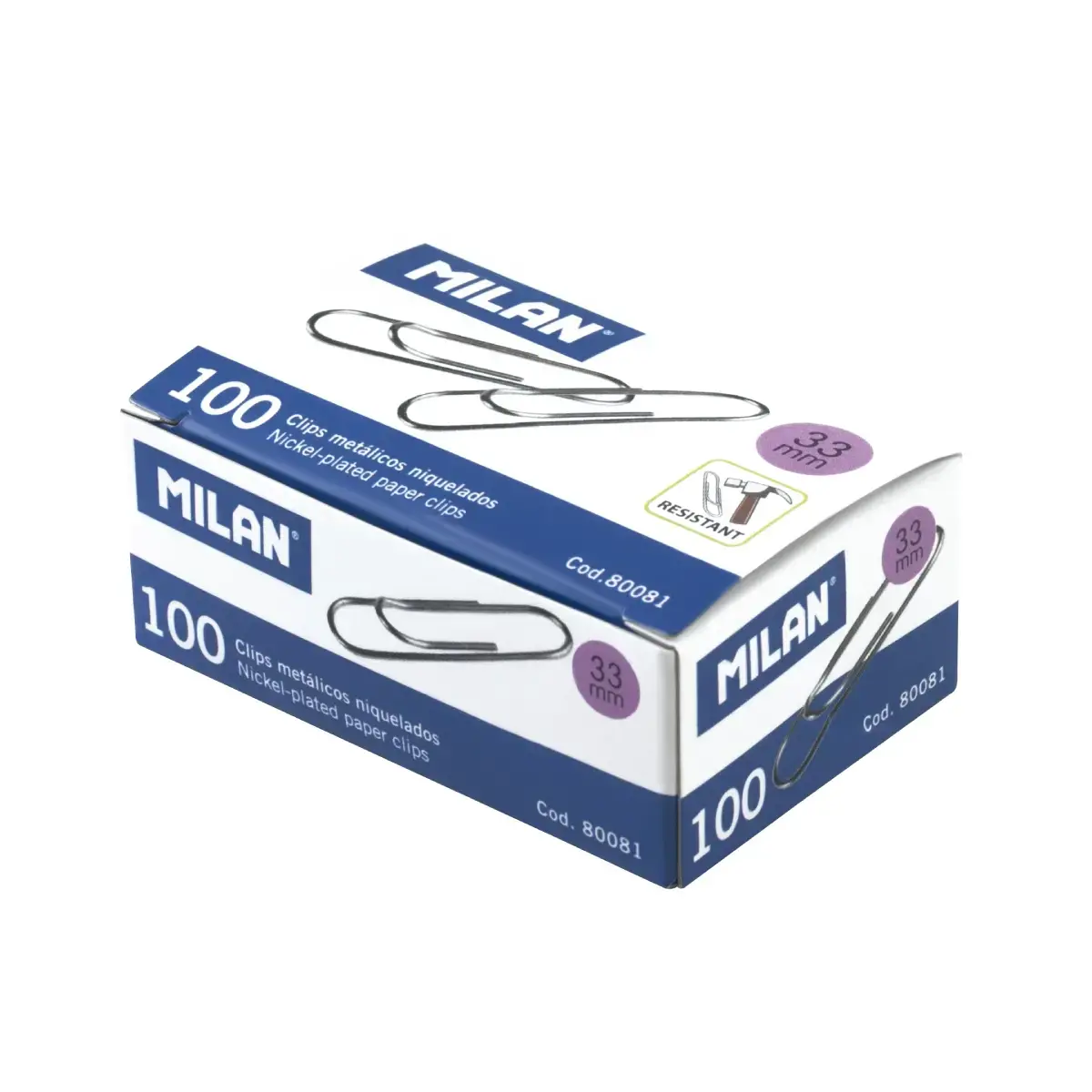 Boîte 100 trombones nickelés 33 mm