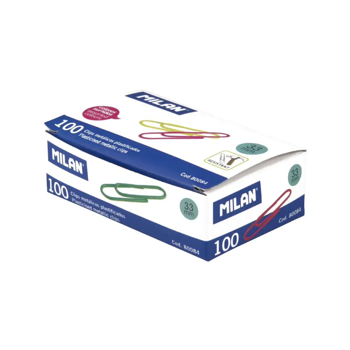 Boîte 100 trombones plastifiés 33 mm