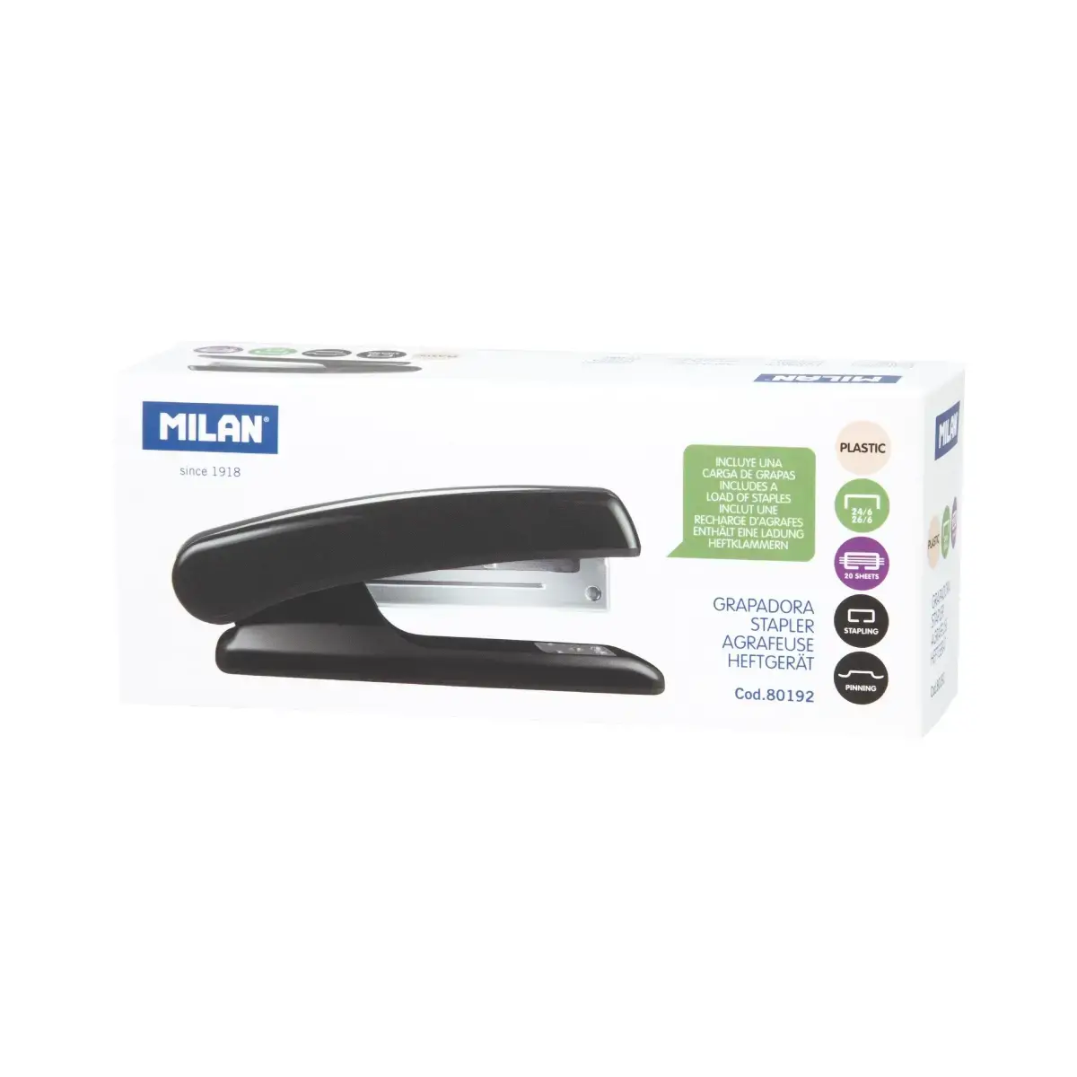 Agrafeuse métallique noire, corps en plastique (base 12,5 cm)