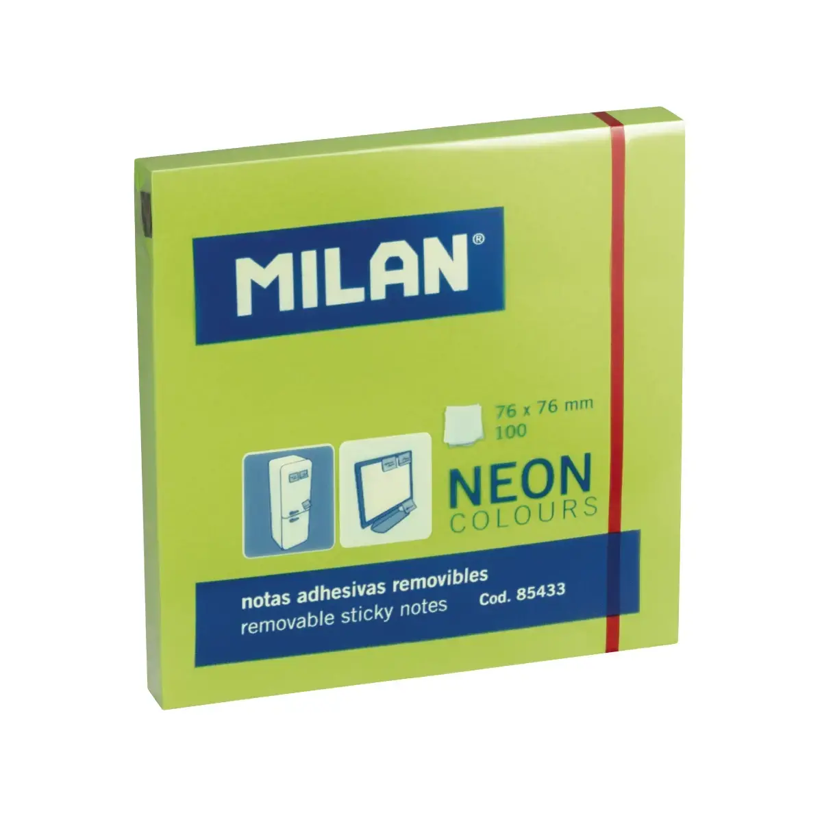 Bloc 100 notes adhésives vert Fluo 76 x 76 mm