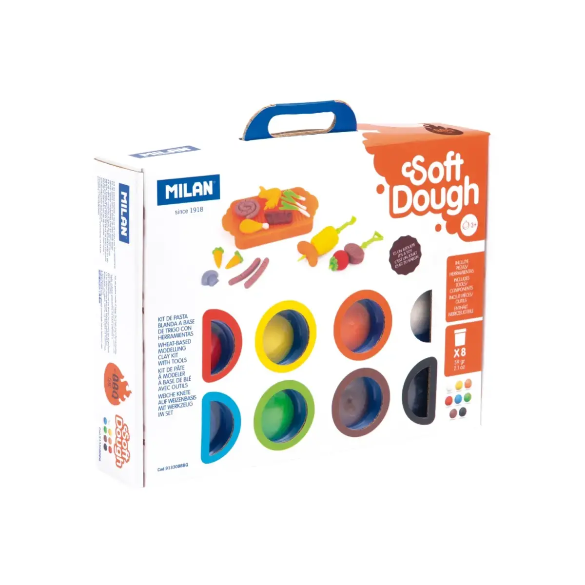 Coffret 8 pots 59 g pâte à modeler souple Soft Dough avec outils 'Barbecue'