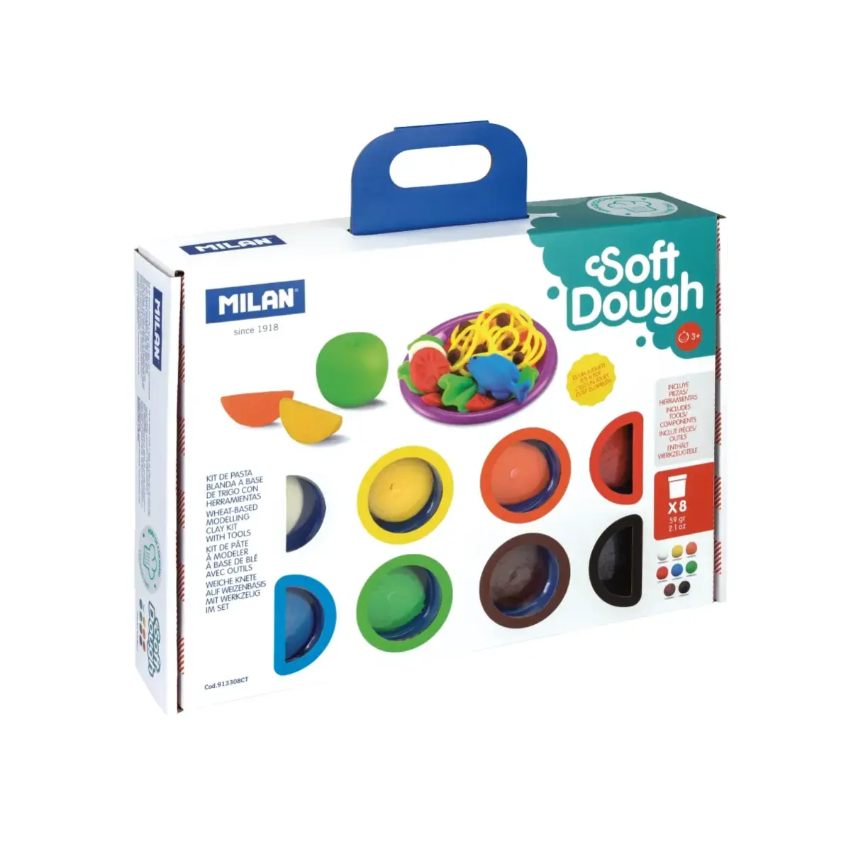 Mallette 8 pots 59 g pâte à modeler souple Soft Dough avec outils 'L'heure de cuisiner'