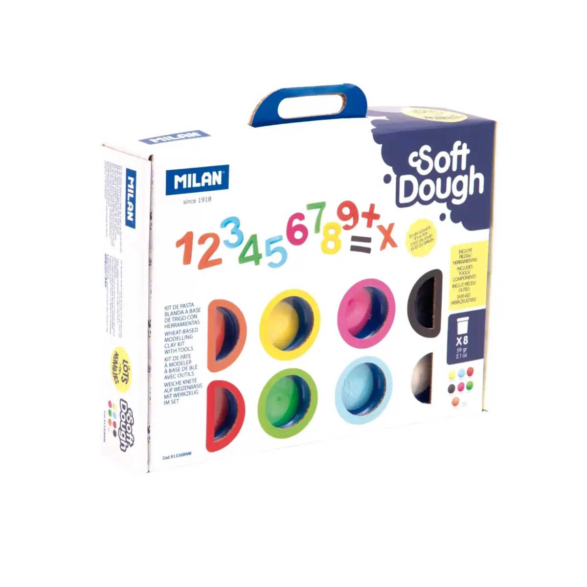 Coffret 8 pots 59 g pâte à modeler souple Soft Dough avec outils 'Beaucoup de chiffres'
