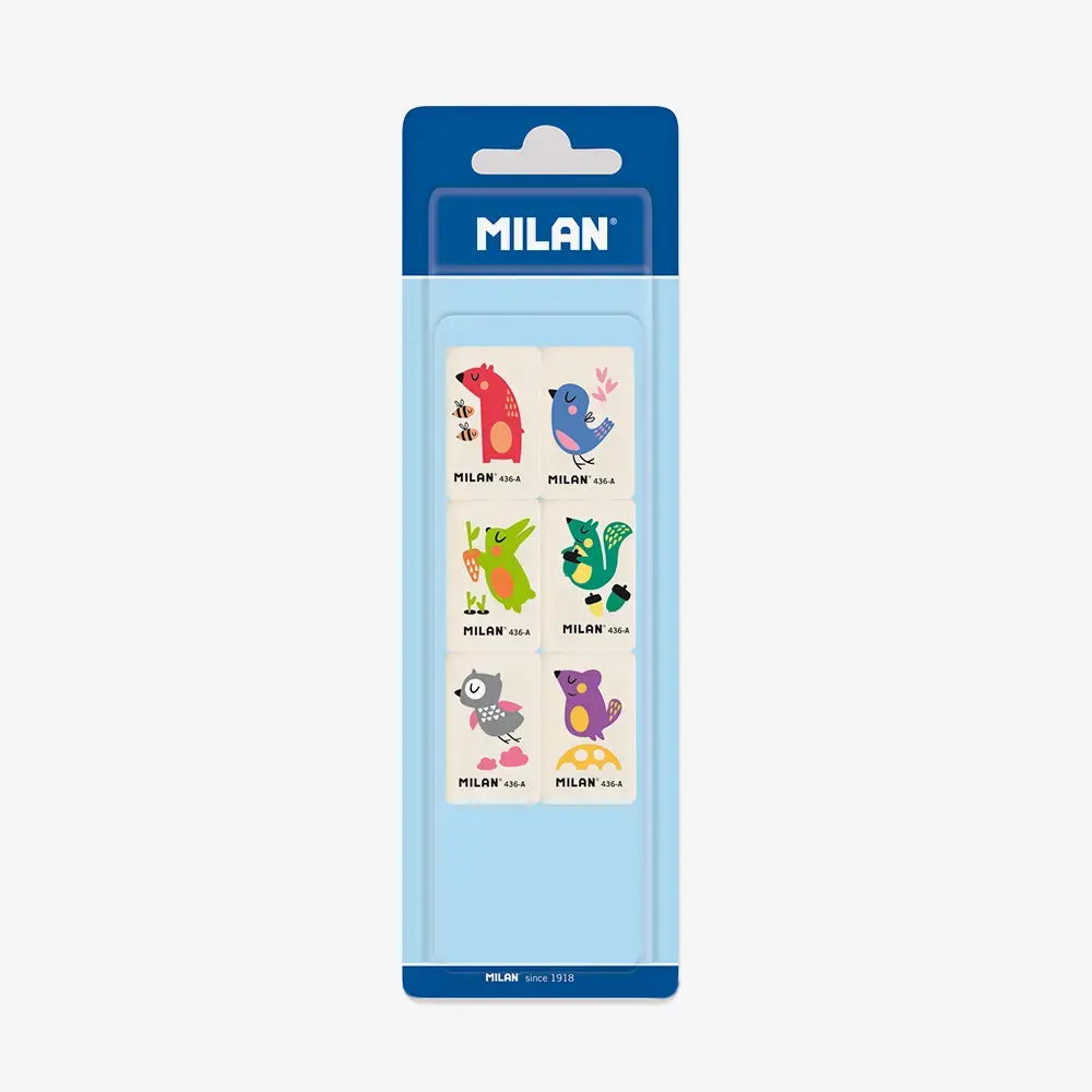 Blister 6 gommes avec dessins enfantins 436A (caoutchouc synthétique flexible)