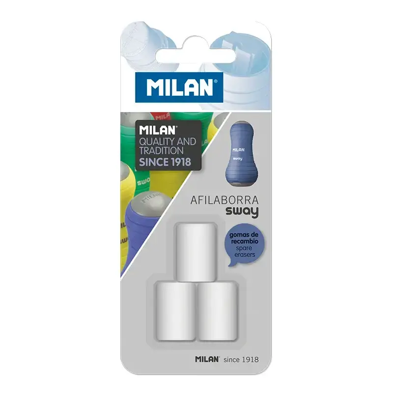 Blister 3 recharges gommes pour gomme avec taille-crayons SWAY