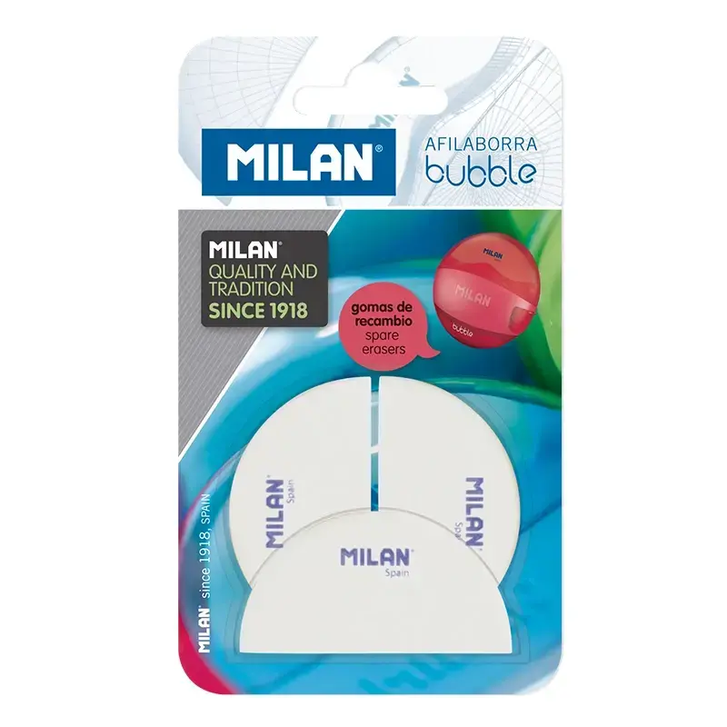 Blister 3 recharges gommes pour gomme avec taille-crayons BUBBLE
