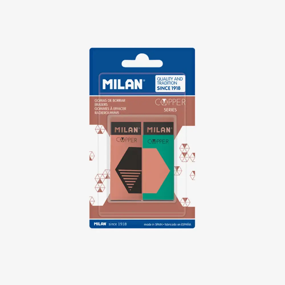 Blister 2 gommes nata® 320 noir, série Copper
