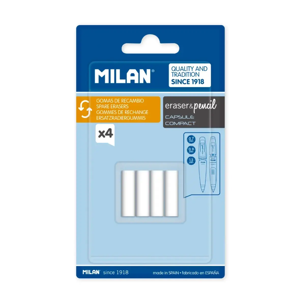 Blister 4 recharges gommes pour porte-mines CAPSULE et COMPACT