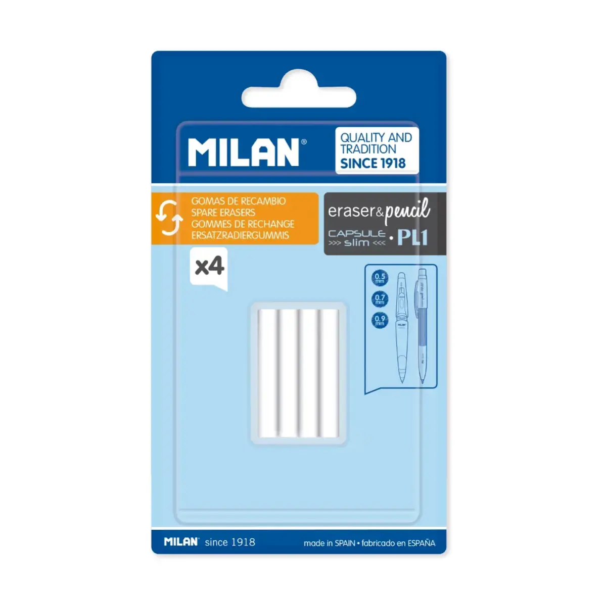 Blister 4 recharges gommes pour porte-mines CAPSULE Slim et PL1