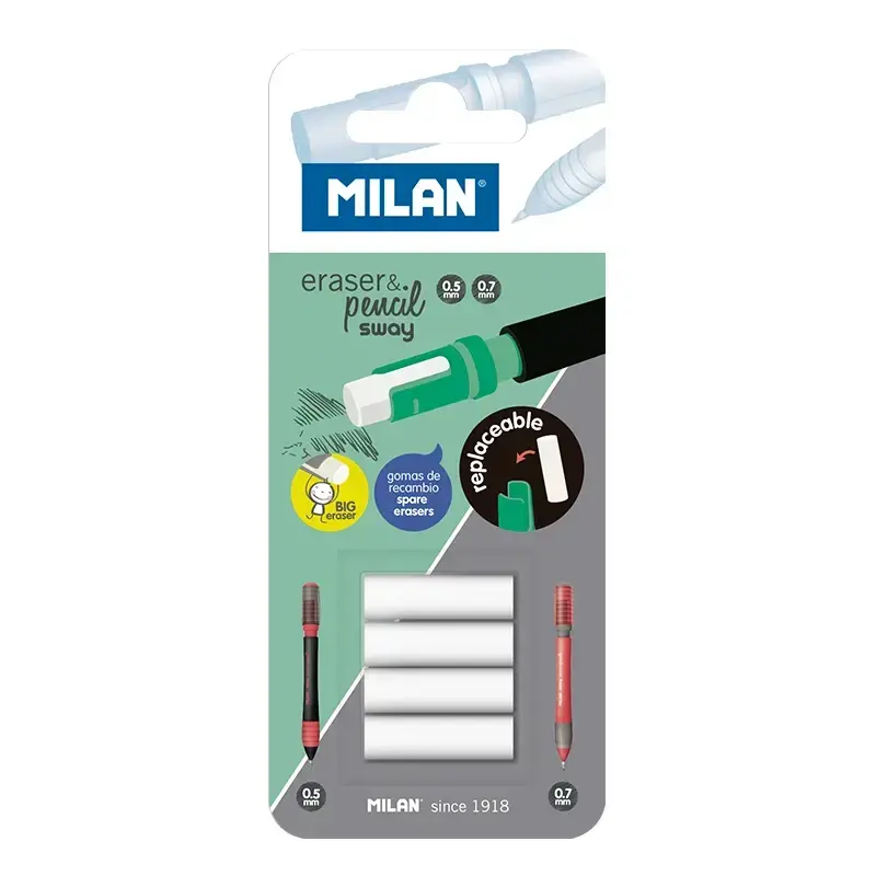 Blister 4 recharges gommes pour porte-mines SWAY