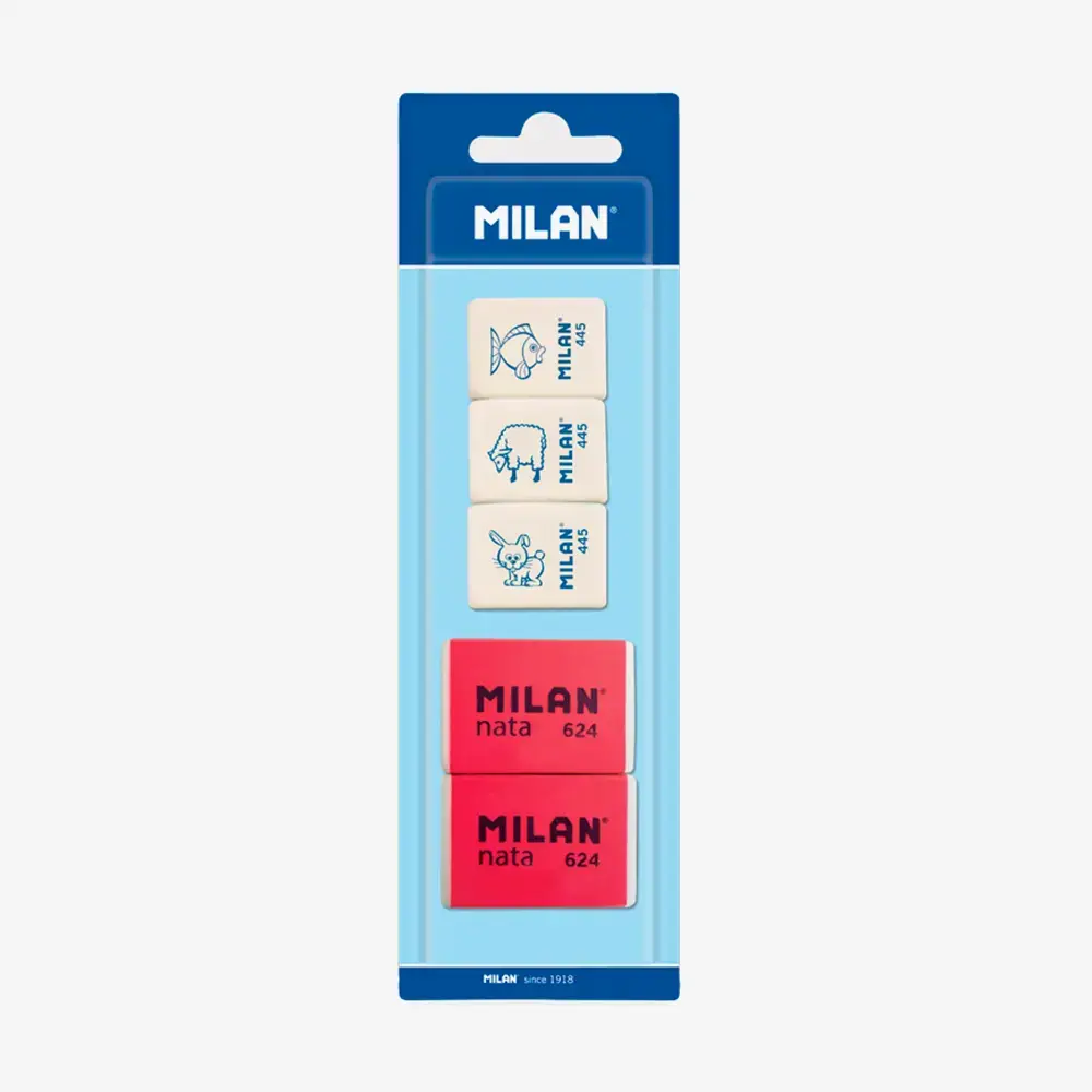 Blister 3 gommes 445 (caoutchouc synthétique) + 2 gommes nata® 624