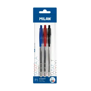 Blister 3 stylos P1 avec corps transparent couleurs assorties