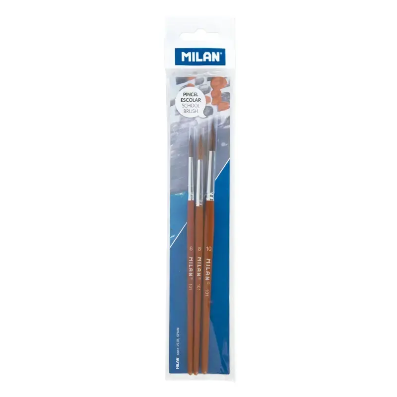 Blister 3 pinceaux scolaires rond série 101 nº 6, 8 et 10