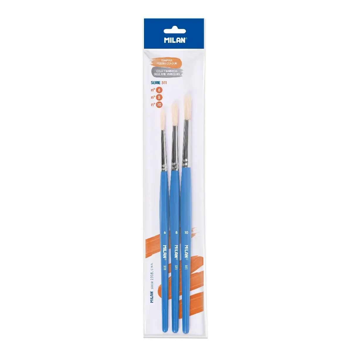 Blister 3 pinceaux scolaires pour colle et gouache série 511 nº 6, 8 et10