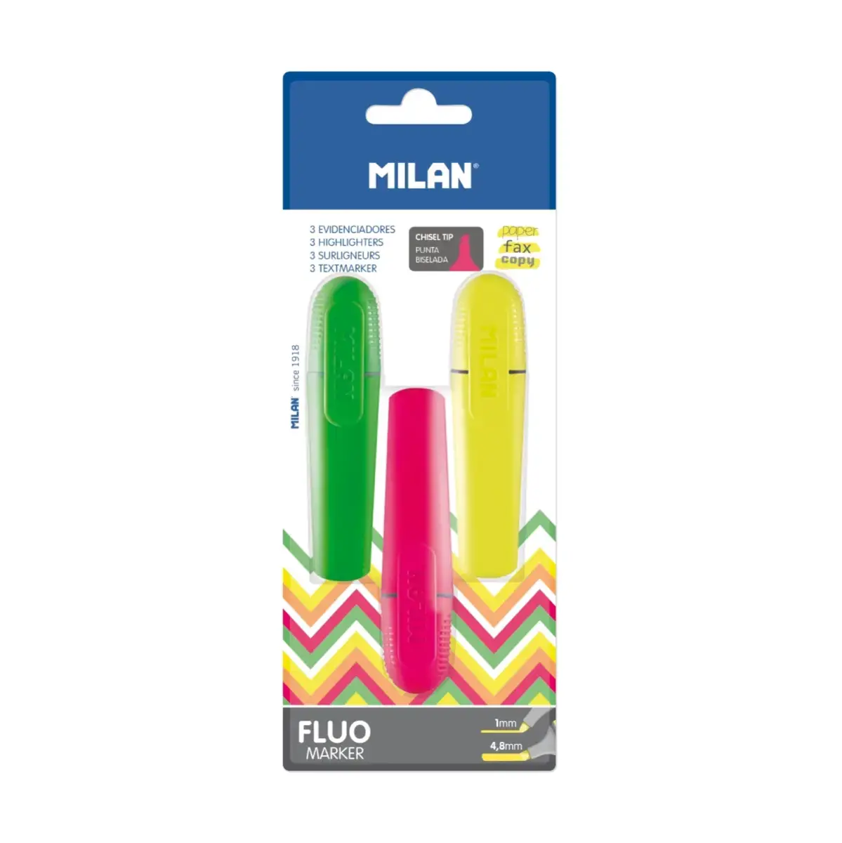 Blister 3 marqueurs fluorescents (jaune, vert et rose)