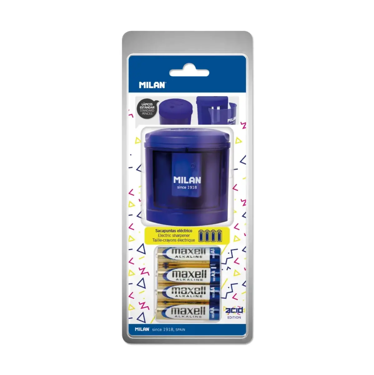 Blister taille-crayons électrique POWER-SHARP (piles incluses) bleu, série Acid