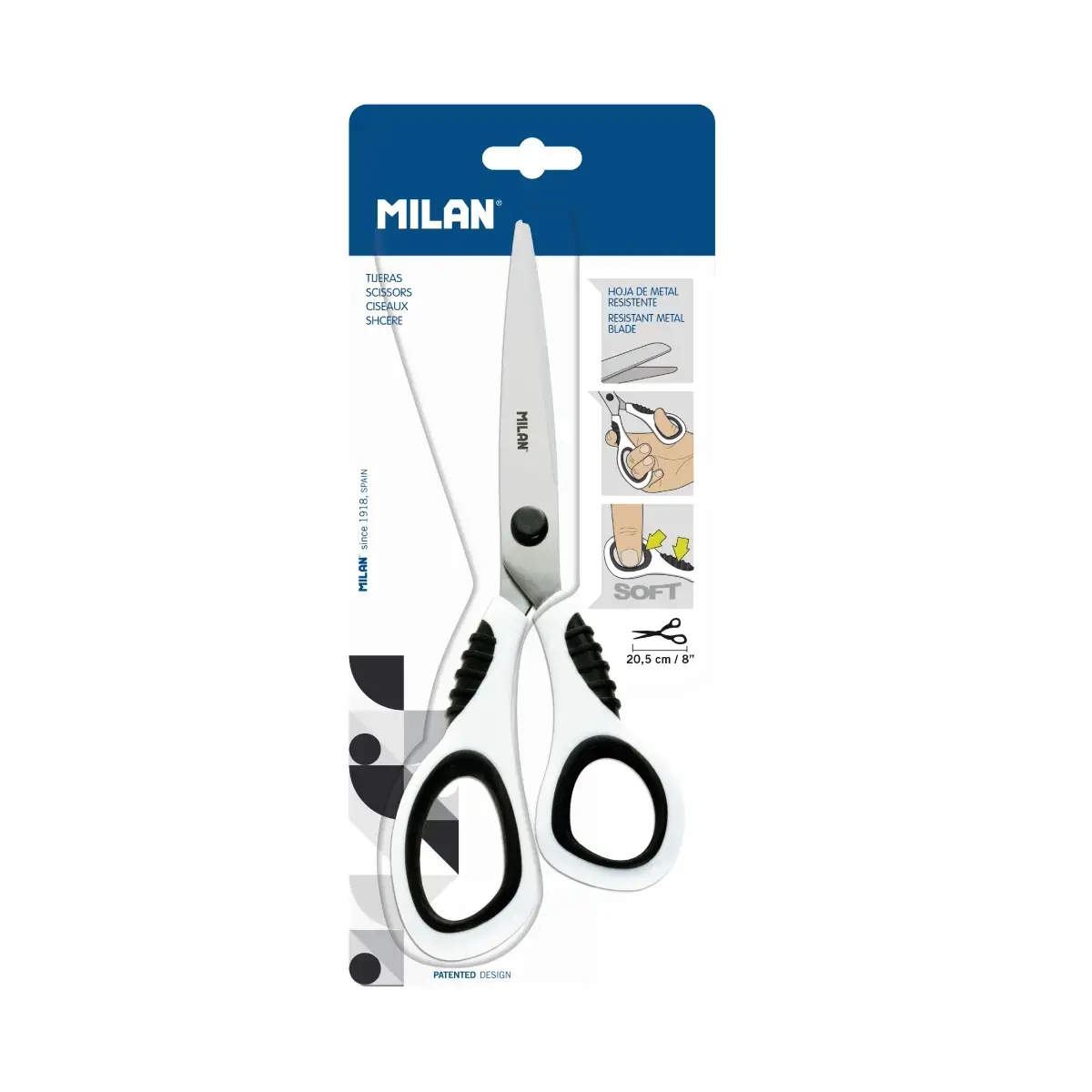 Blister ciseaux de bureau blancs 20,5 cm