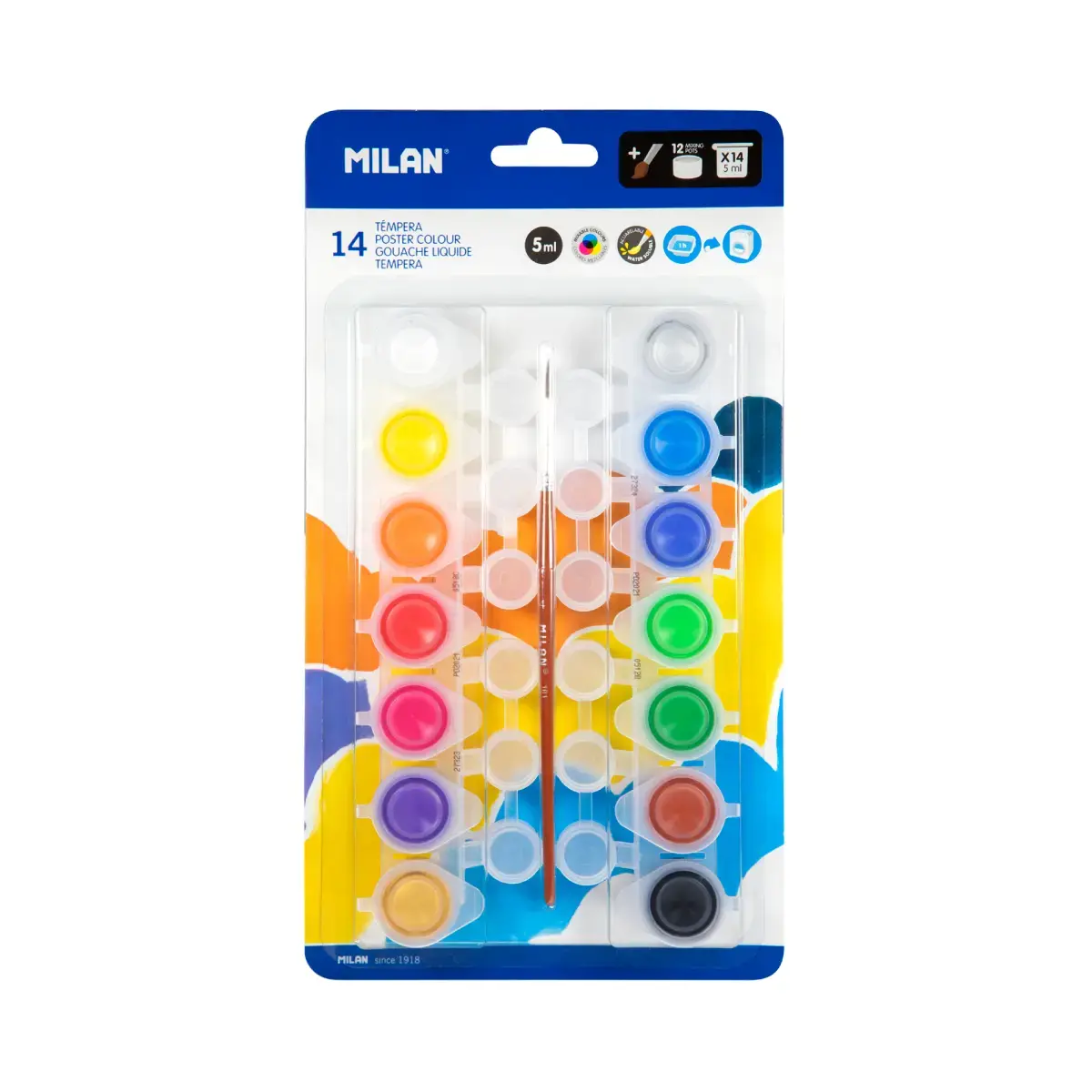 Blister 14 pots gouache 5ml, 12 pots de mélanges et 1 pinceau