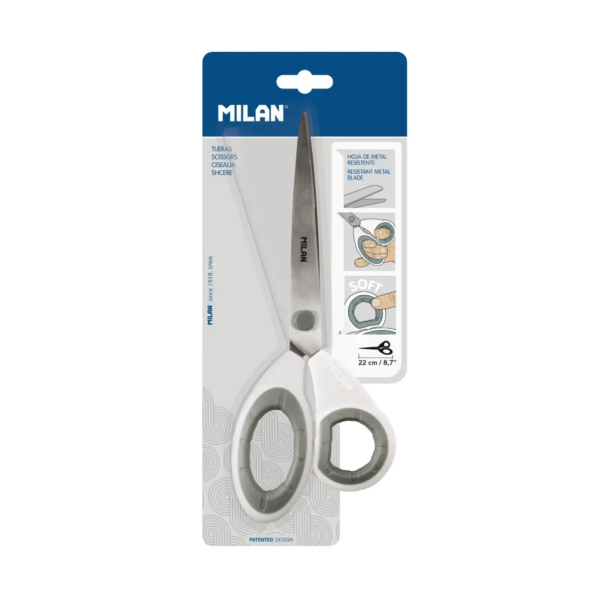 Blister ciseaux de bureau blancs 22 cm