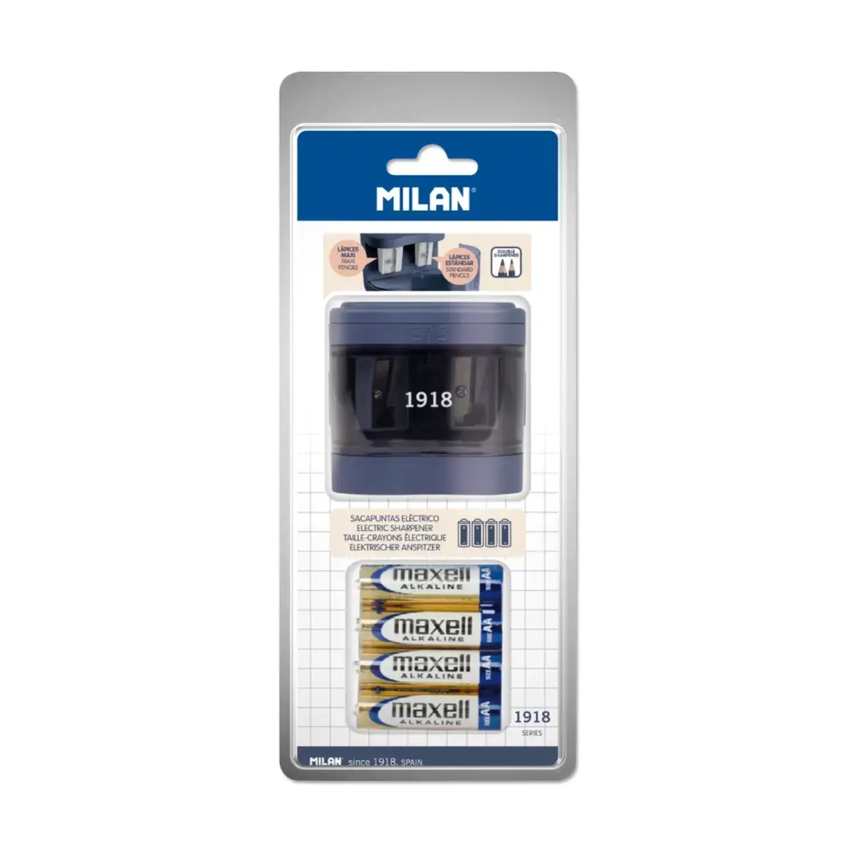 Blister taille-crayons électrique MAXI-REGULAR (piles incluses), 430 since 1918 collection, bleu marine