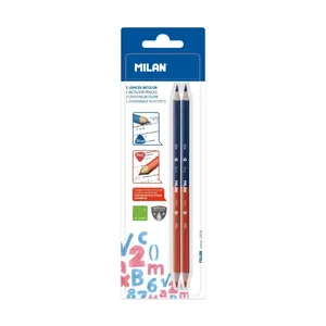 Blister 2 crayons bicolores bleu - rouge triangulaires