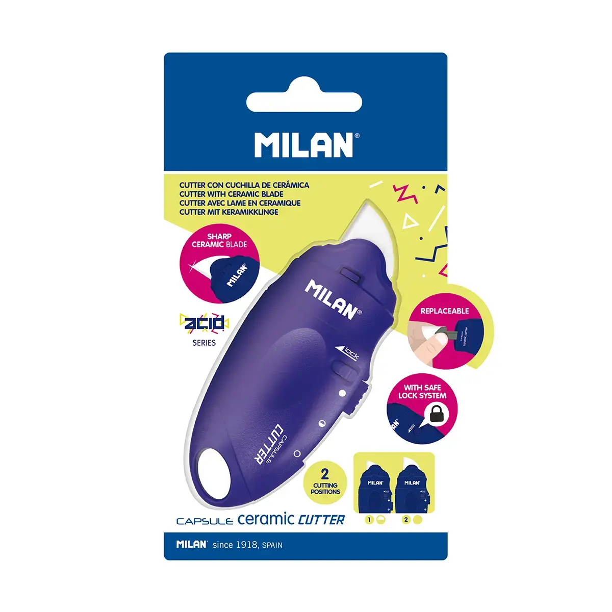 Blister CAPSULE cutter avec lame céramique série Acid, bleu