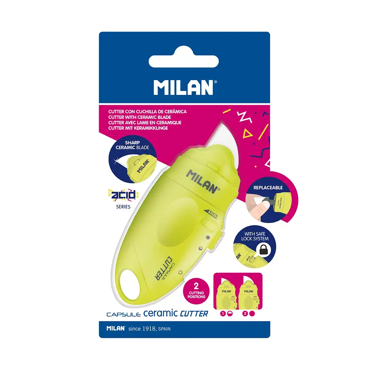 Blister CAPSULE cutter avec lame céramique série Acid, jaune