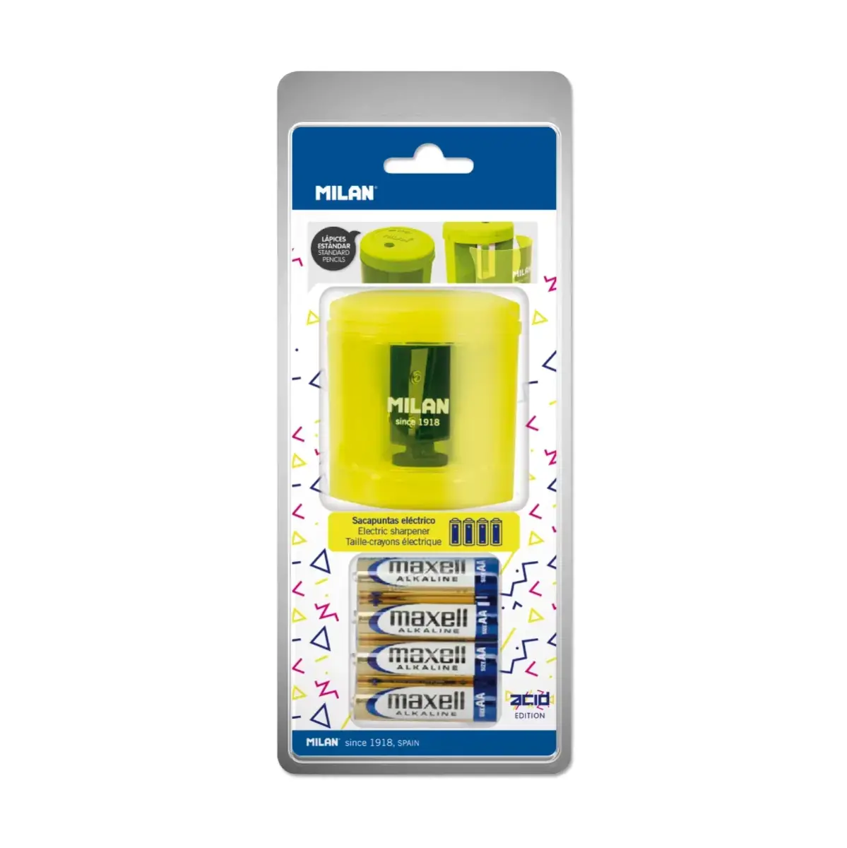 Blister taille-crayons électrique POWER-SHARP (piles incluses) jaune Acid