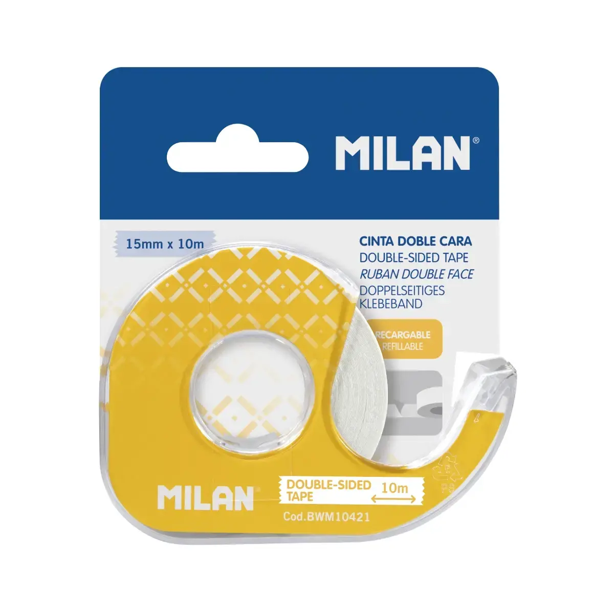 Blister distributeur ruban adhésif double face 15 mm x 10 m