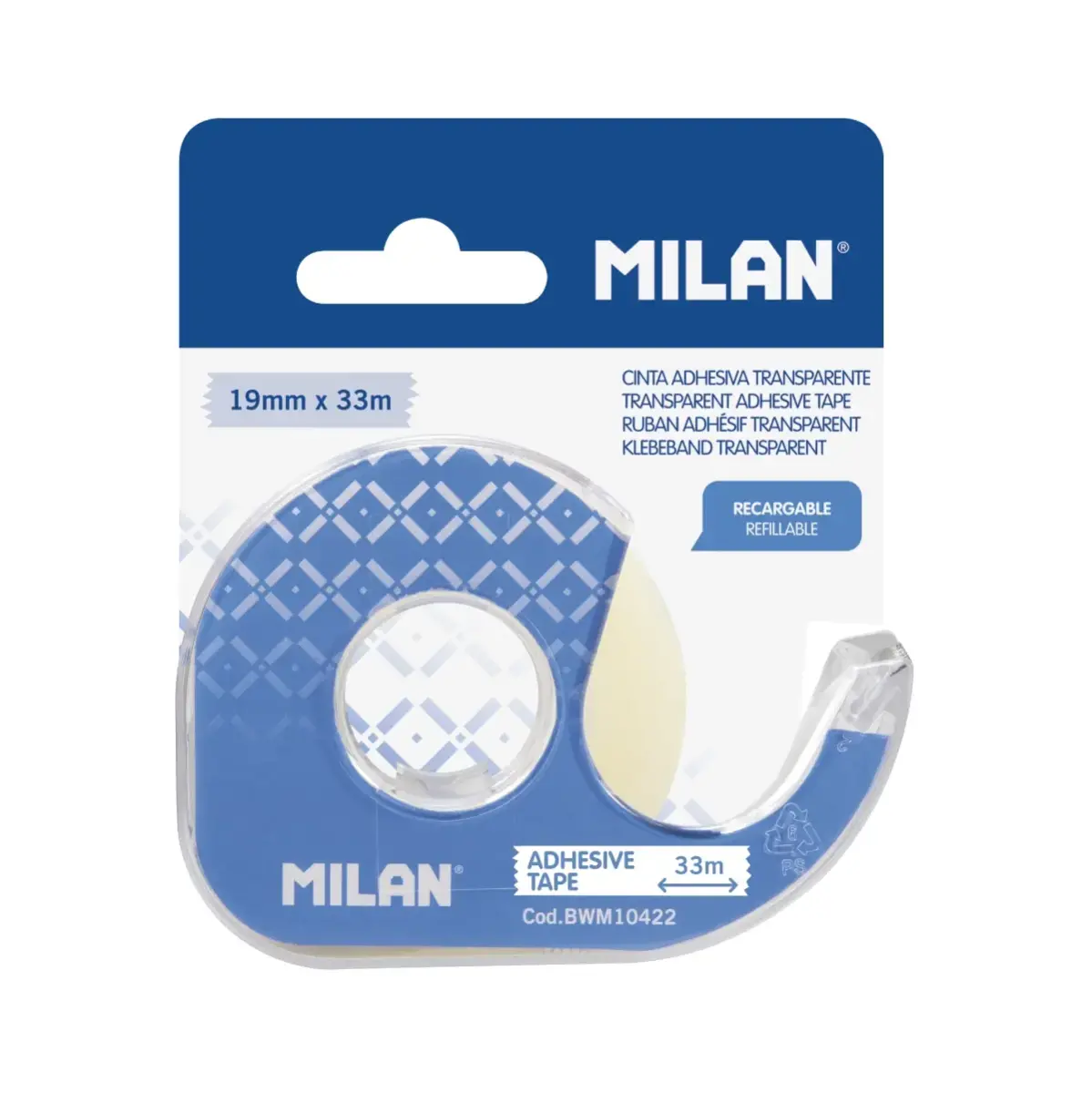 Blister distributeur ruban adhésif transparent brillant 19 mm x 33 m