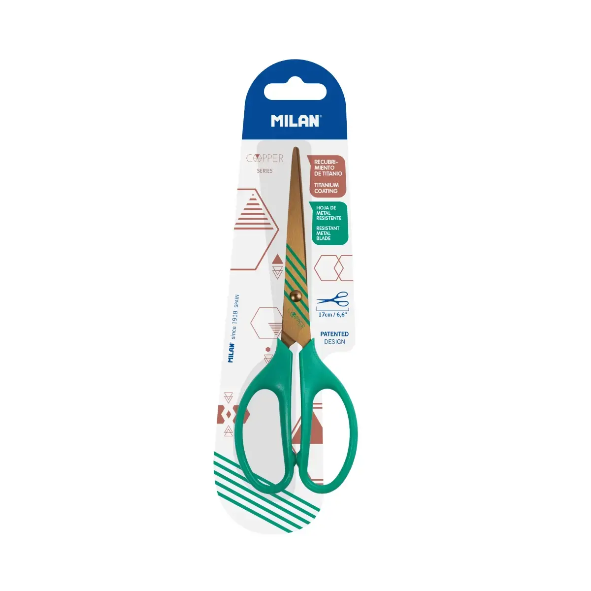 Blister ciseaux de bureau 17 cm série Copper, vert
