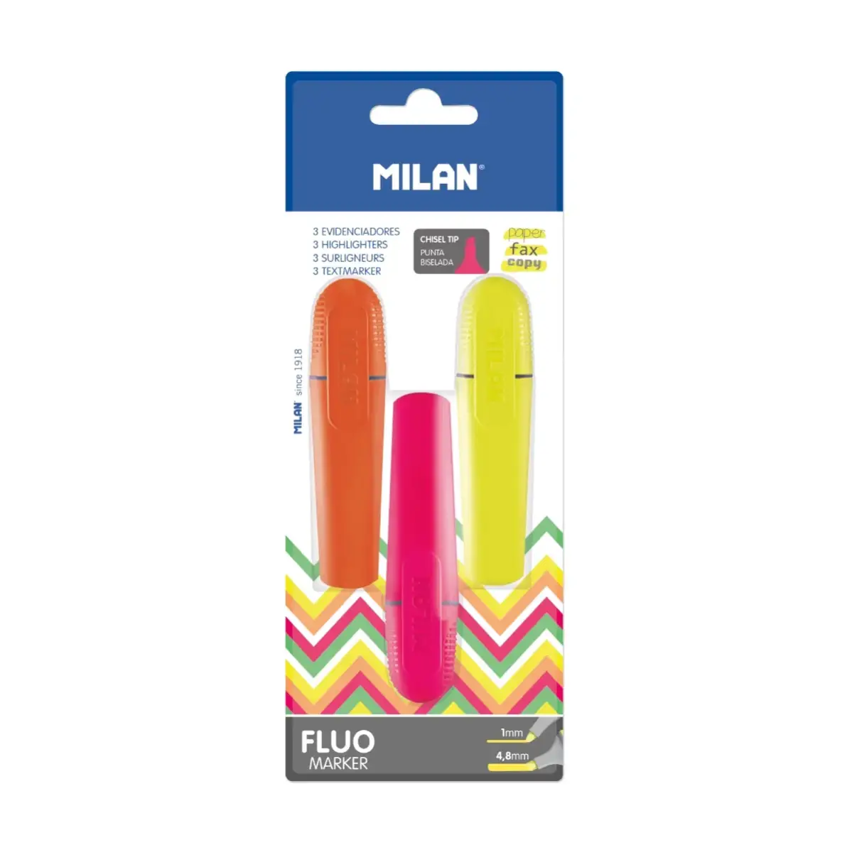Blister 3 marqueurs fluorescents (jaune, orange et rose)