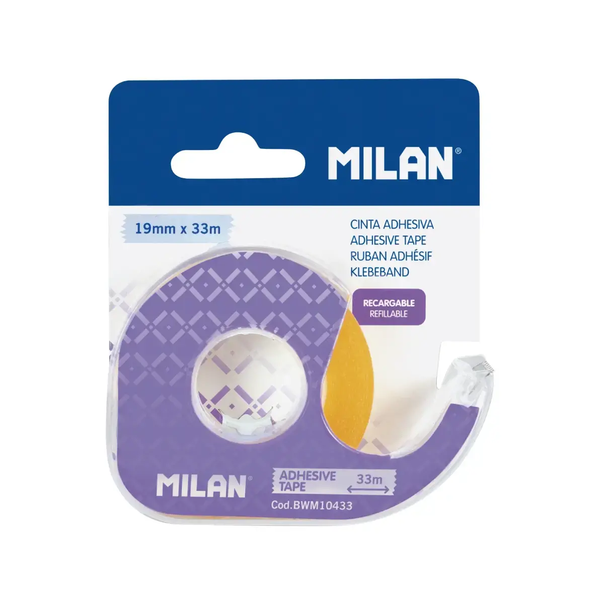 Blister distributeur ruban adhésif (jaune transparent) 19 mm x 33 m