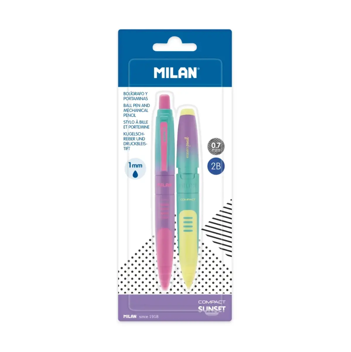 Blister 1 stylo encre bleue + 1 porte-mines 0,7 mm COMPACT Sunset