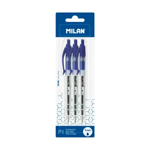 Blister 3 stylos P1 avec corps transparent bleu