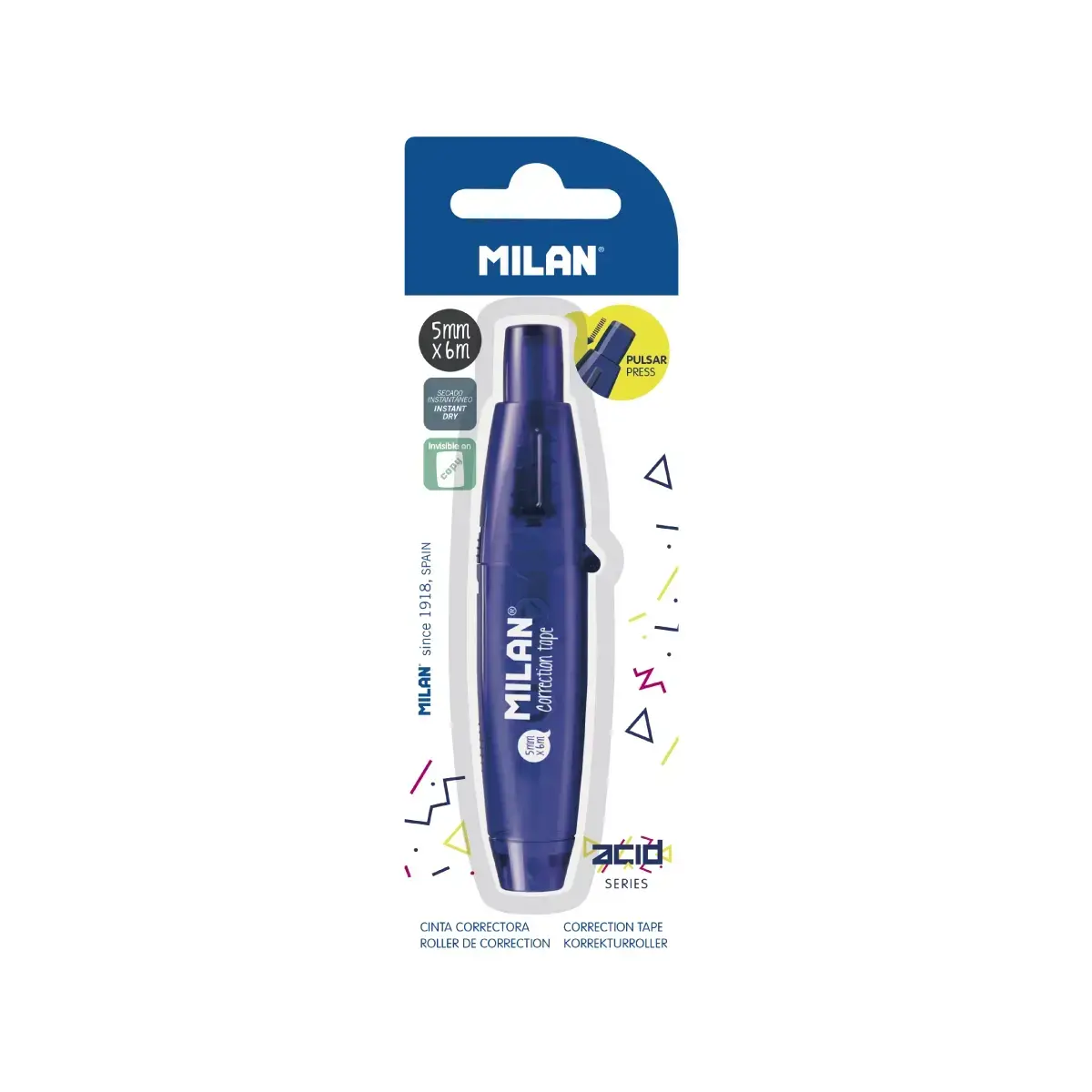 Blister ruban correcteur avec bouton poussoir 5 mm x 6 m série Acid, bleu