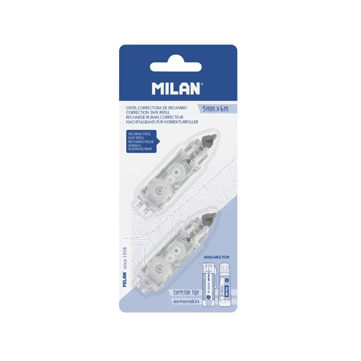Blister 2 recharges ruban correcteur cylindrique 5 mm x 6 m