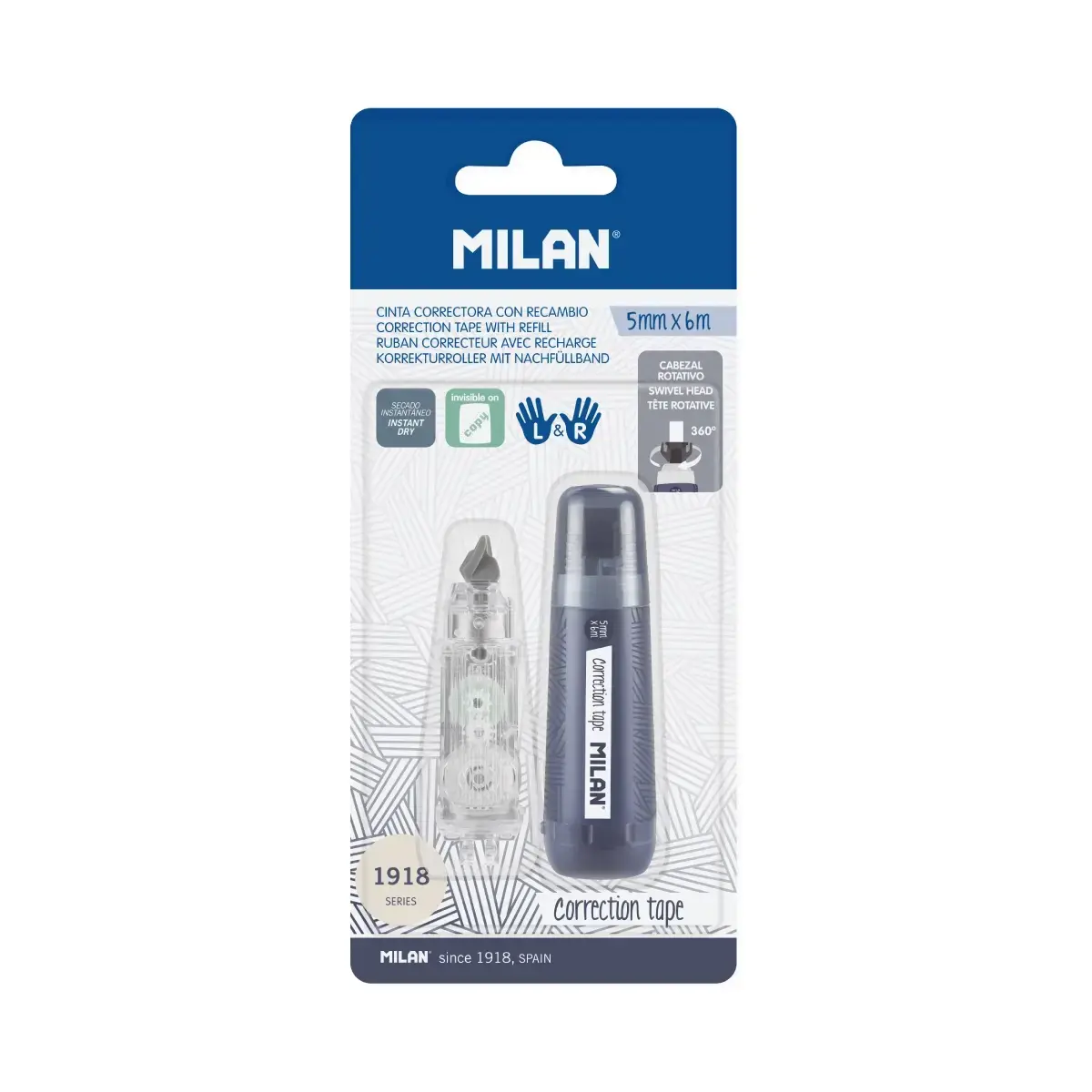 Blister ruban correcteur 5 mm x 6 m + 1 recharge, 430 since 1918 collection, bleu marine