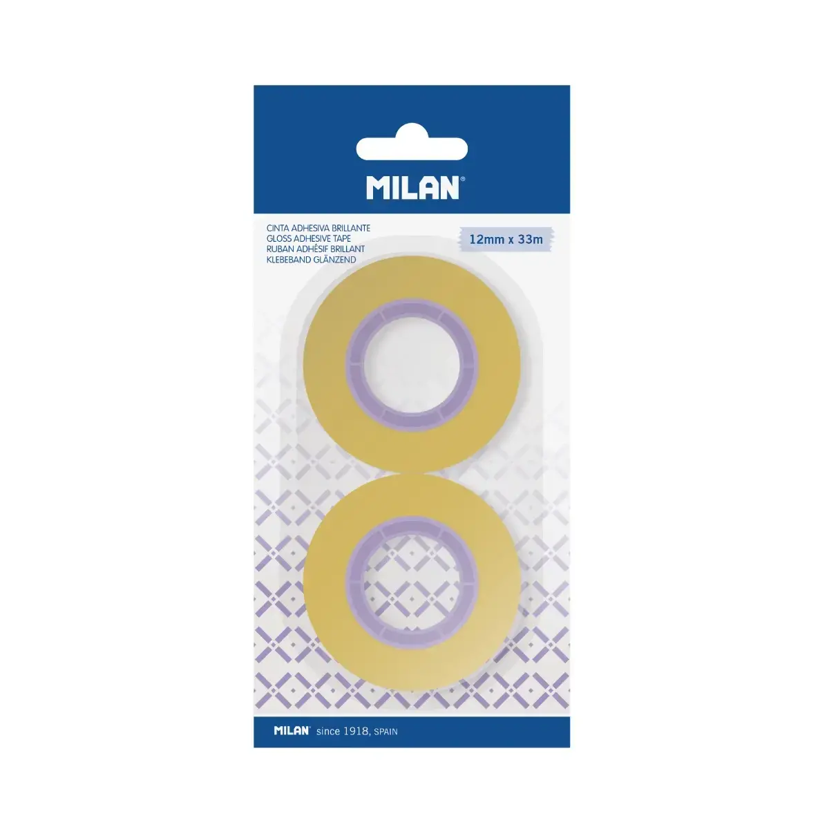 Blister 2 rubans adhésifs jaune transparent 12 mm x 33 m