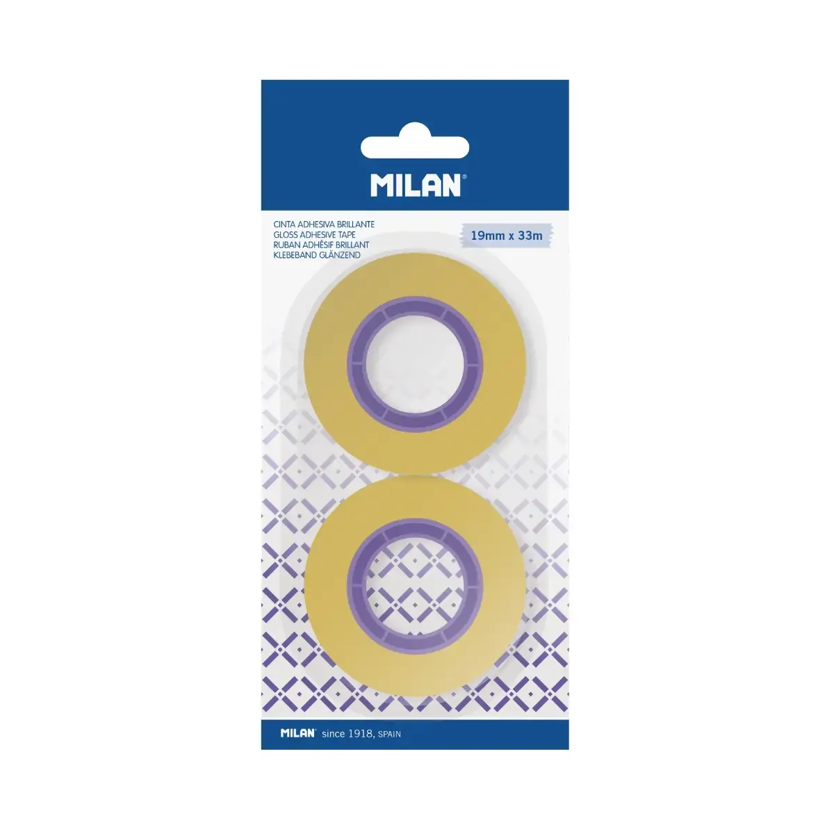 Blister 2 rubans adhésifs jaune transparent 19 mm x 33 m