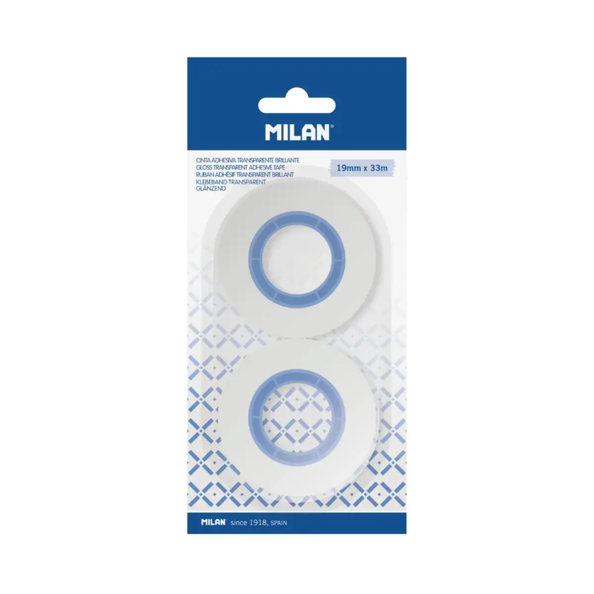 Blister 2 rubans adhésifs transparents brillants 19 mm x 33 m
